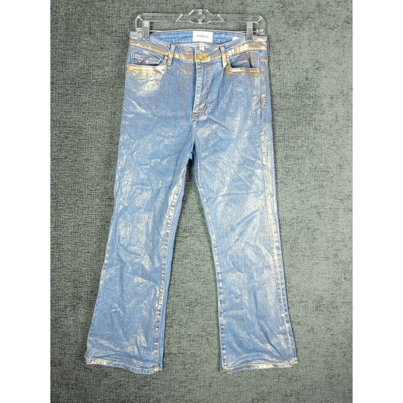 Frame Denim Denim - Frame Le Crop Mini Boot Jeans Womens 29 Blue Gold Hologram Metallic Y2K Festival